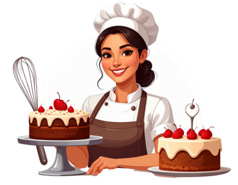Firefly_-Baker clipart with cake and whisk, transparent background