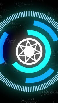 Rotating geometric shapes and mathematical formulas, scientific data processing animation
