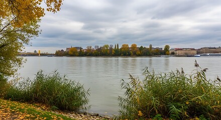 Autumn River Island Landscape.