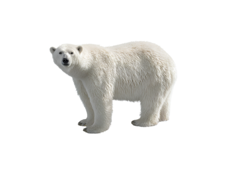 Polar bear standing on an ice floe, isolated on a transparent