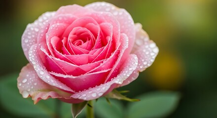 Pink Rose Dew Drops Closeup.