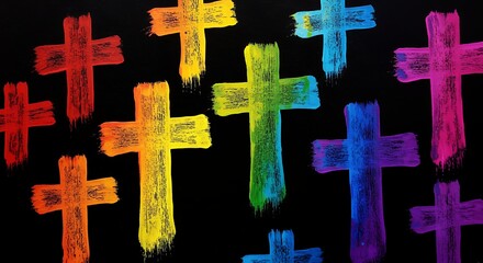Obraz premium Colorful crosses abstract illustration religious symbolism spiritual concepts
