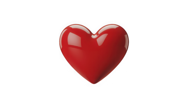 Red heart shape isolated on transparent background for love and valentines day