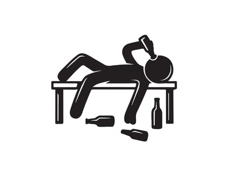 Drunk Person Lying On Table With Bottles vector illustration