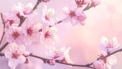 Pink cherry blossom flowers with soft pastel background