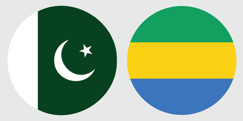 gabon and pakistan circular flag on a grey background