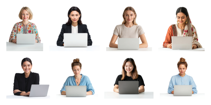 PNG Diverse women working remotely, element set on transparent background