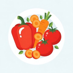 Red Vegetables Plate Illustration.