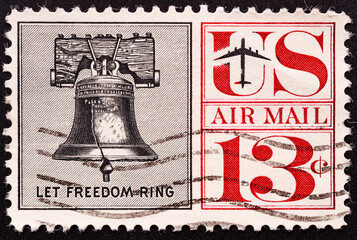 UNITED STATES OF AMERICA - CIRCA 1967.A Stamp printed in USA shows the Liberty Bell, with the...