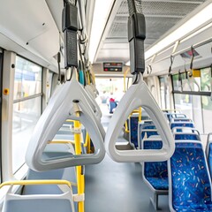 Inside bus, seats, and handrails