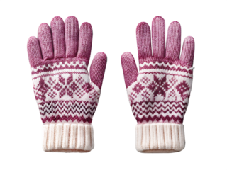 Knitted winter gloves with nordic pattern isolated on a transparent background image