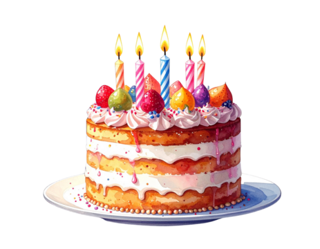  Firefly_-Birthday cake with candles, watercolor PNG