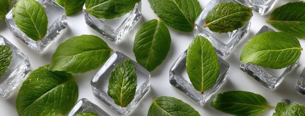 Display of fresh herbs placed atop ice cubes showcases a creative arrangement perfect for enhancing dishes and drinks