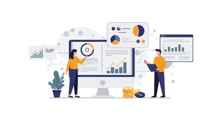 Business data visualization concept with charts and analytics dashboard