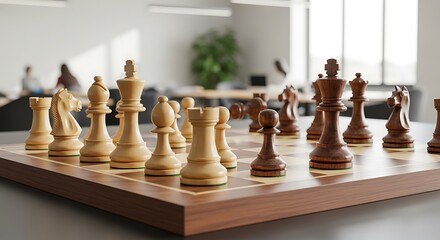 Chessboard in modern office.