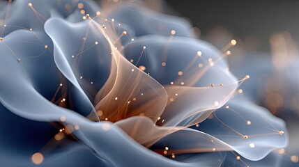 Blooming rose crafted from glowing particles showcases translucent petals, exuding a fantasy aesthetic in a darkly lit environment