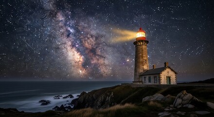 Milky Way over Coastal Lighthouse.