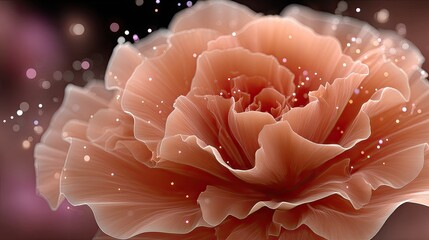 Blooming rose crafted from glowing particles showcases translucent petals, exuding a fantasy aesthetic in a darkly lit environment