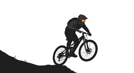 Fototapeta premium Mountain biker silhouette on trail with helmet and gear