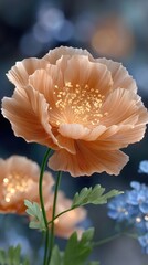 Blooming rose crafted from glowing particles showcases translucent petals, exuding a fantasy aesthetic in a darkly lit environment