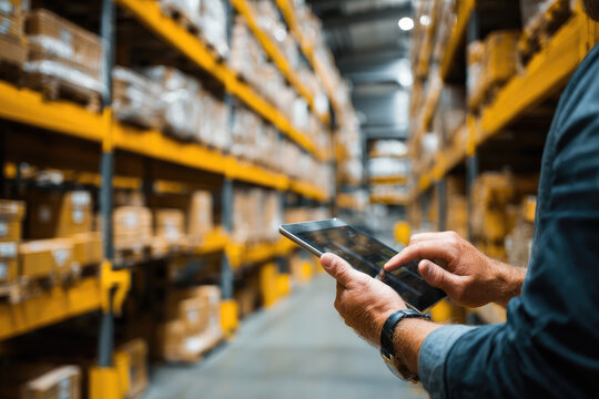 
Warehouse management system with barcode reader and tablet PC. Inventory control
