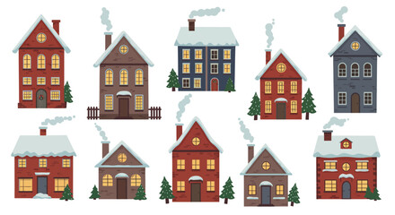 Charming winter village with cozy houses and snowy roofs