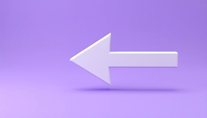 A 3D-rendered illustration features a simple, white arrow pointing left. 