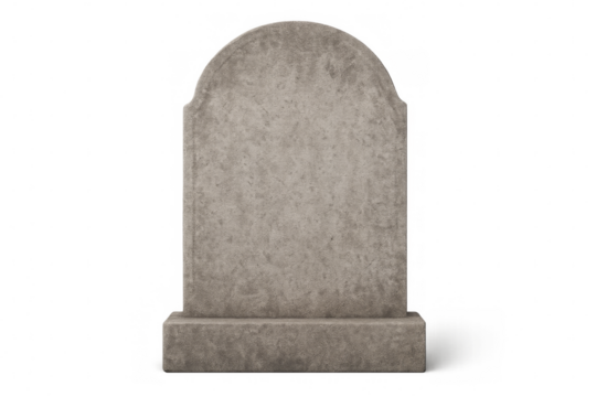 Blank tombstone on transparent background representing remembrance and loss