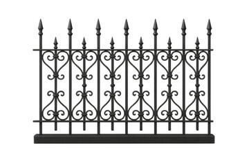 Ornate black wrought iron fence with transparent background