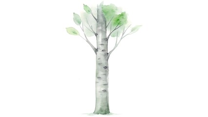 Watercolor painting of a birch tree with sparse leaves isolated on white background