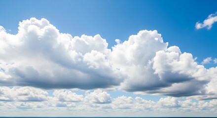 Sunny Sky with Fluffy Clouds, and Ocean Horizon.