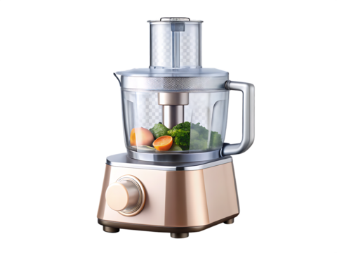 Modern kitchen appliance with fresh vegetables isolated on a transparent background food processor