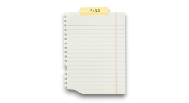 Torn lined notebook paper with yellow tape isolated on a transparent background