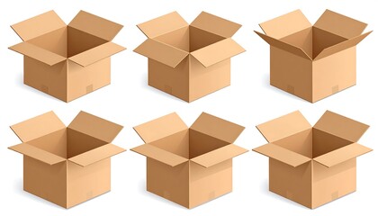 Fototapeta premium Various perspectives of open and closed cardboard boxes