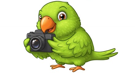 Obraz premium Cartoon parrot photographer with camera isolated illustration