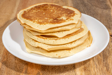 Pancake or crepes for Butter Week on ceramic plate.

