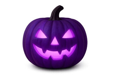 Glowing purple halloween pumpkin with transparent background