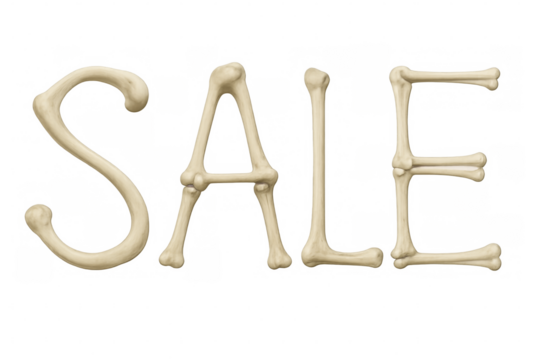 Spooky sale sign made of bones on transparent background