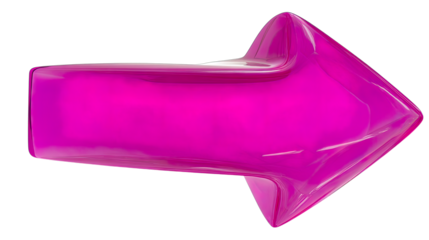 Vibrant Pink Glossy Translucent Glass 3d Arrow Pointing Right, a Digital Render Transparent Png Cutout Image for Navigation and Direction