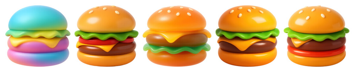 Fototapeta premium Colorful cartoon burgers in row