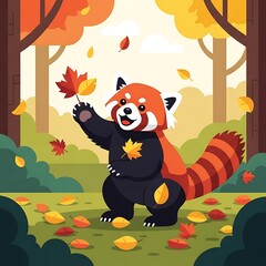 Red Panda Autumn Leaves Play.