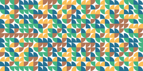 Earth Tone Abstract Geometric Seamless Pattern – Modern Mosaic Tile Design with Half Circles in Green, Brown, Yellow – Natural Color Background