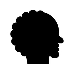 Black silhouette of a head with a large Afro hairstyle facing right