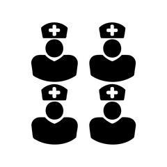 Set of Nurses Icons with Caps and Plus Symbols Showing Medical Profession