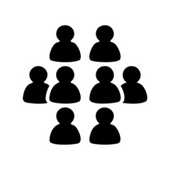 Illustration of a group of seven people represented by simple silhouettes
