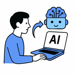 AI Chatbot Talking to Human with Laptop – Vector Illustration