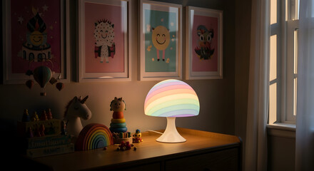 Cheerful Rainbow Lamp Illuminating A Nursery Bedroom Decor With Soft And Gentle Light
