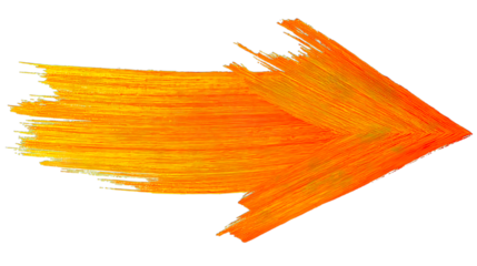 Vibrant Orange and Yellow Brush Stroke Arrow Pointing Right, Hand painted Textured Transparent Png Cutout Image for Graphic Design Projects