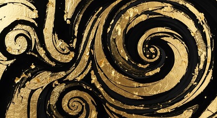 Black Gold Swirl Abstract Art.
