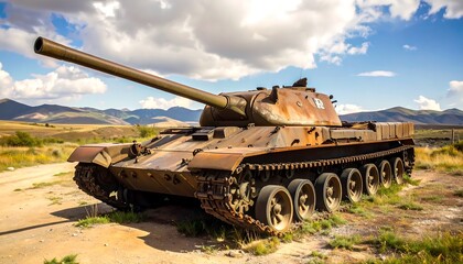 Rusted tank on dusty landscape